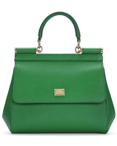 Dolce & Gabbana Small Sicily Green Handbag With Branded Galvanic Plaque In Dauphine Leather