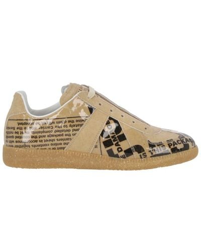 Maison Margiela Brown Leather Graphic-print Low-top Sneakers - Multicolor