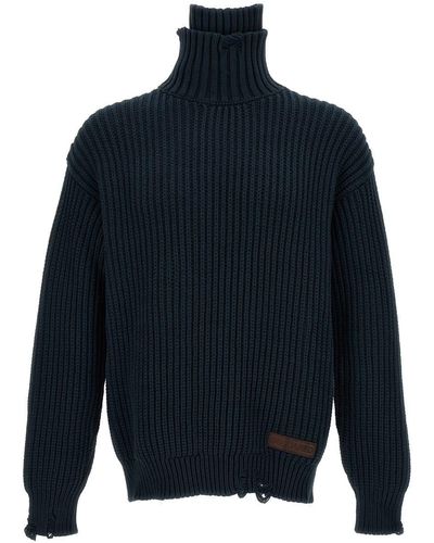 DSquared² Broken Stitch Double Collar Sweater, Cardigans - Blue
