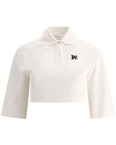 Palm Angels Logo-embroidered Cropped Cotton-piqué Polo Shirt - White