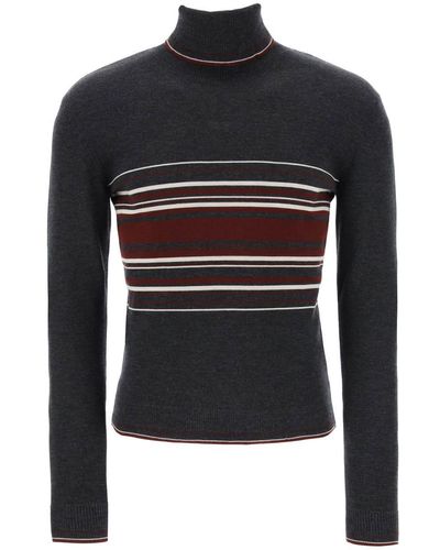 Dolce & Gabbana Striped Wool Turtleneck Jumper - Black