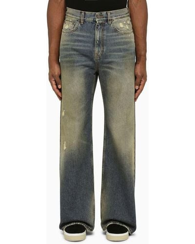 Palm Angels Blue/brown Denim Jeans With Wear - Gray