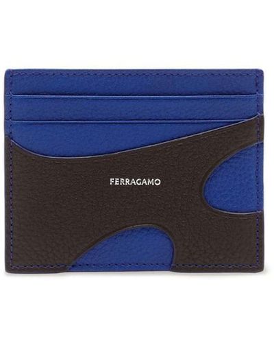 Ferragamo Blue Cut-out Leather Card Holder - Men's - Calfskin/lamb Skin/fabric