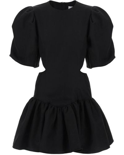 MSGM Mini Dress With Balloon Sleeves And Cut-Outs - Black