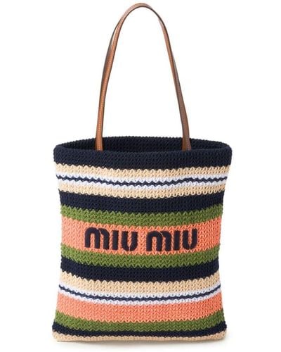 Miu Miu Striped Crochet Tote Bag - White