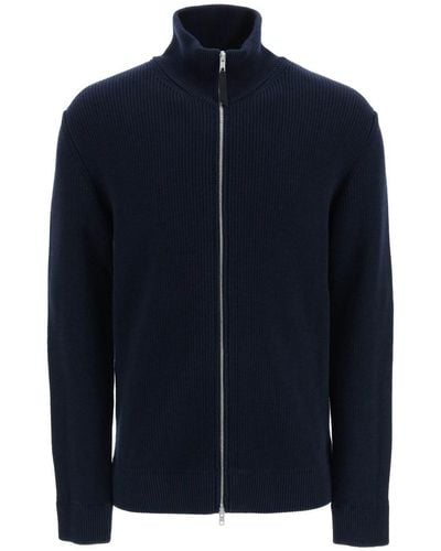 Maison Margiela Full Zip Cardigan In Wool And Cotton - Blue