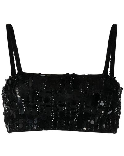 P.A.R.O.S.H. Sequin-embellished Cropped Tank Top - Black