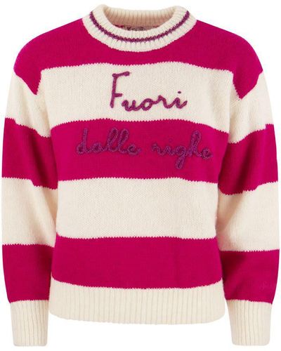 Mc2 Saint Barth Brushed Crew-neck Sweater With Lettering - Pink