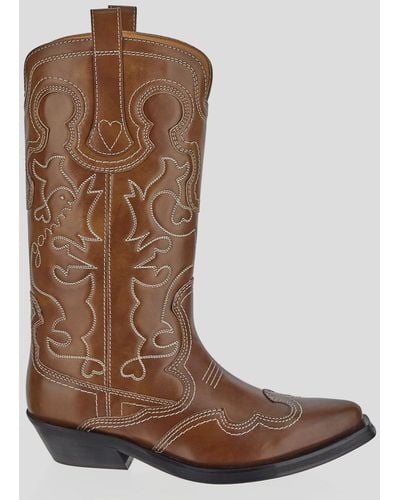 Ganni Leather Boots - Brown