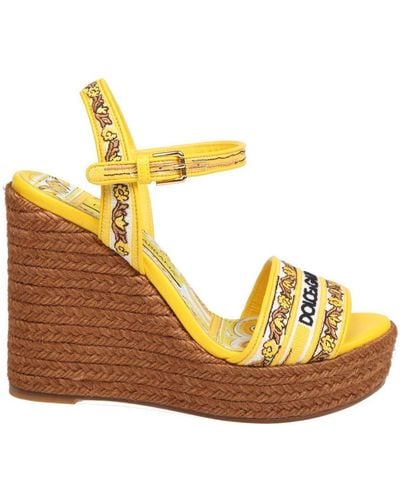 Dolce & Gabbana Canvas And Leather Wedge Sandal - Metallic