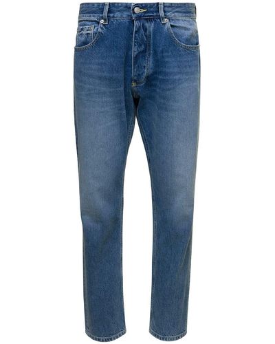 ICON DENIM 'kanye' Blue 5-pocket Jeans With Logo Patch In Cotton Denim Man
