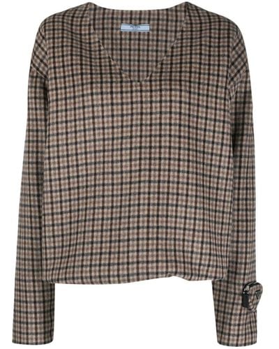 Prada Check-pattern Wool-blend Sweater - Brown