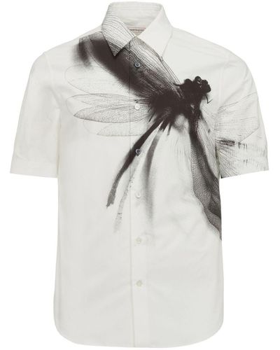 Alexander McQueen Dragonfly-Print Cotton Shirt - Gray