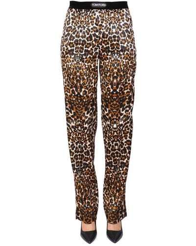 Tom Ford Leopard Print Raffia Trousers - Natural