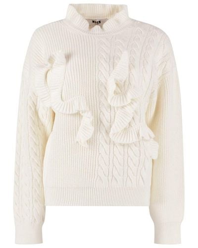 MSGM Frilled Wool-blend Sweater - White