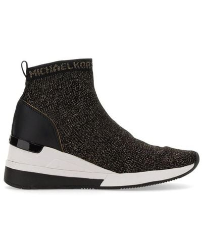 Michael Kors Skyler Metallic Stretch Knit Sock Sneakers - Black