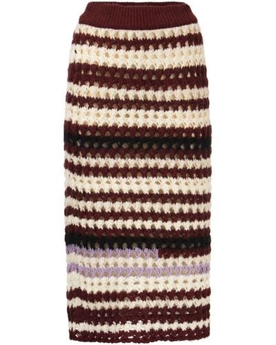 Marni Striped Wool Blend Crochet Skirt - Red