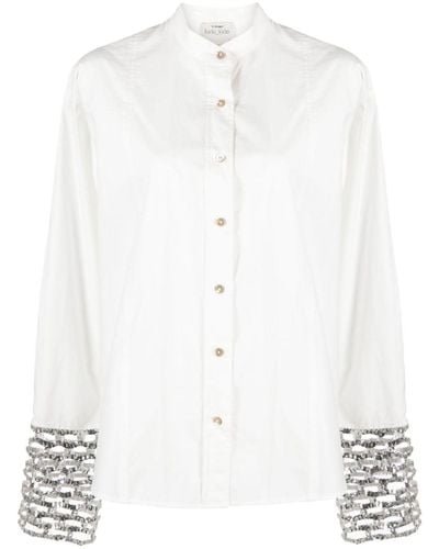 Forte Forte Sequins Mesh Cuffs Popline Shirt - White