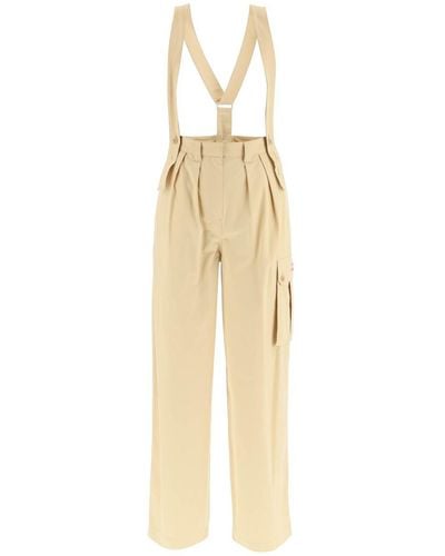 KENZO Cotton Cargo Pants With Suspenders - Natural
