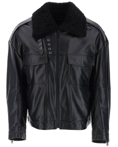 Dolce & Gabbana Leather-and-fur Biker Jacket - Black