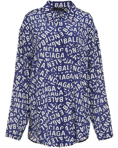 Balenciaga Printed Silk Pajama Blouse - Blue
