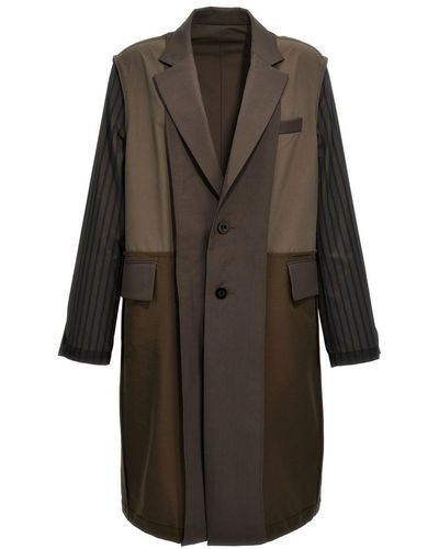 Sacai Two-material Coat Coats, Trench Coats - Grey
