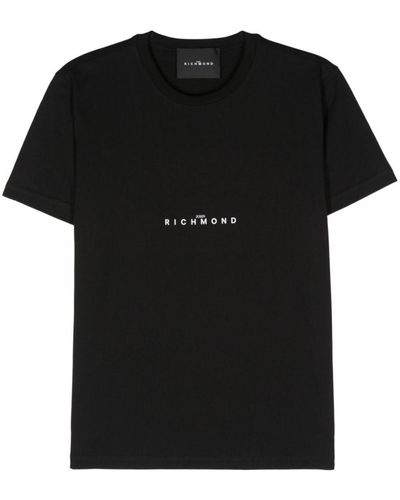 John Richmond Crew Neck Cotton T-Shirt With Contrasting Logo - Black