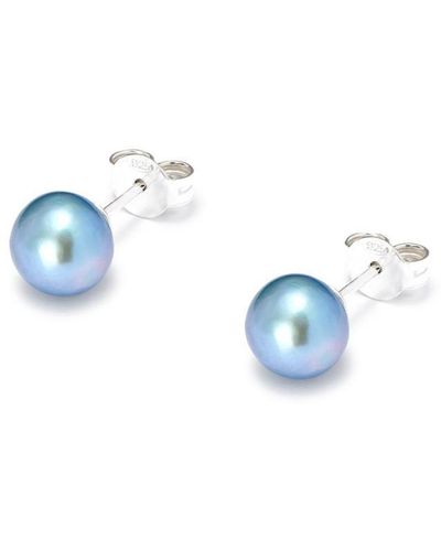 Hatton Labs Freshwater Blue Pearl Stud Earrings In Sterling Silver Woman