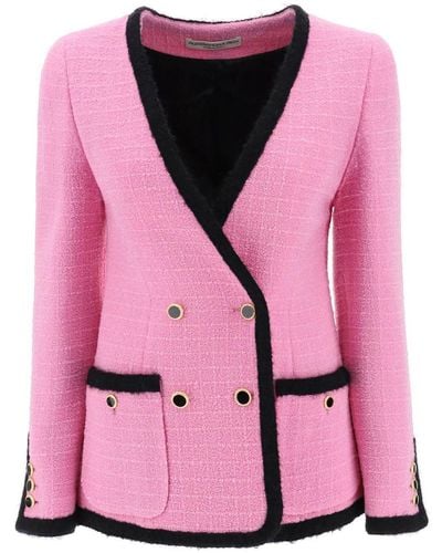 Alessandra Rich Double-breasted Boucle Tweed Jacket - Pink