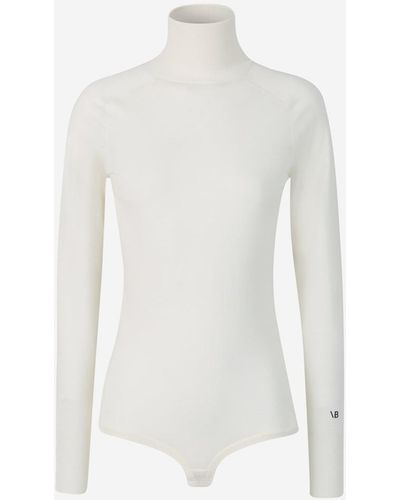 Victoria Beckham High Neck Wool Bodysuit - White