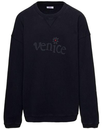ERL Blsck Crewneck Sweatshirt With Venice Print - Blue