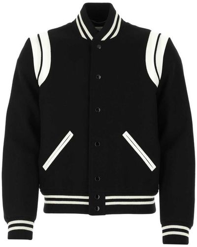 Saint Laurent Paneled Wool-blend Bomber Jacket - Black