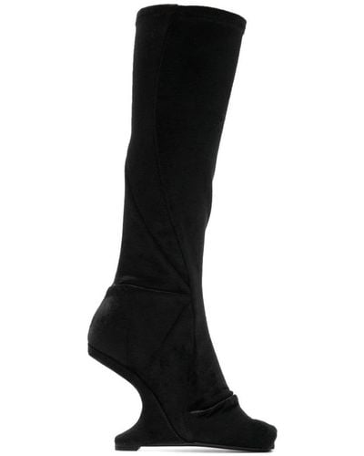 Rick Owens Leather Heel Boots - Black