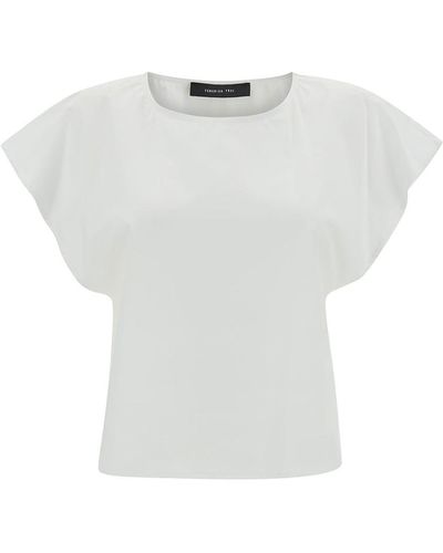 FEDERICA TOSI White Top With Cap Sleeves In Stretch Cotton Woman