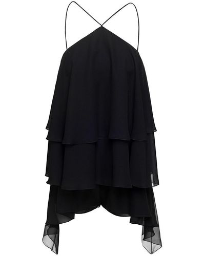 ANDAMANE Malena Georgette Playsuit With Ruffle Detailing In Black Silk Woman