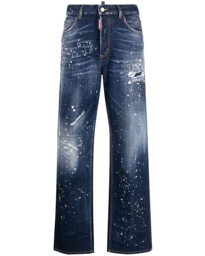 DSquared² Paint Splatter-detail Washed Denim Jeans - Blue