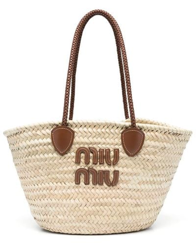 Miu Miu Logo-patch Tote Bag - Natural