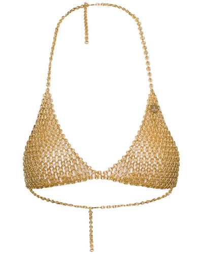 Silvia Gnecchi Gold-tone Traingle Top With Logo Charm In Metal Mesh Woman - Natural