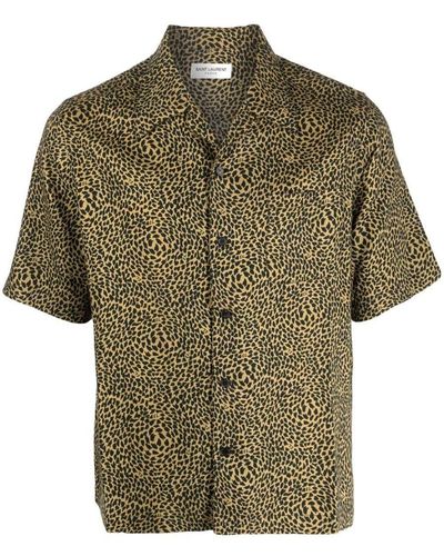 Saint Laurent Leopard-print Short-sleeved Shirt - Green