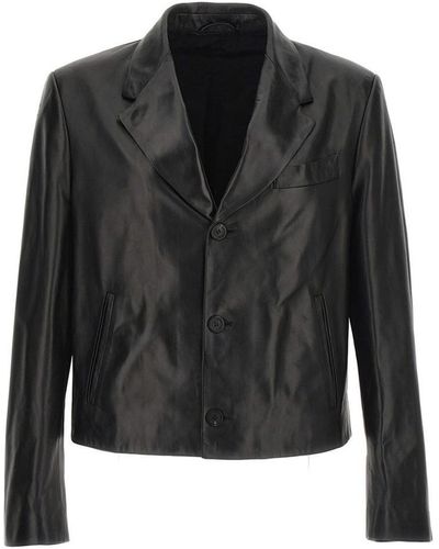 Ferragamo Leather Blazer Jacket Jackets - Black