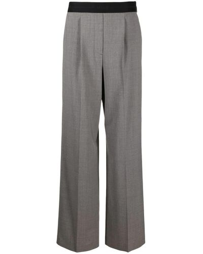 MSGM Logo-waistband Straight-leg Pants - Gray
