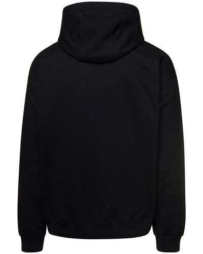 Versace Black Hoodie With Contrasting Logo Lettering Print In Cotton Man