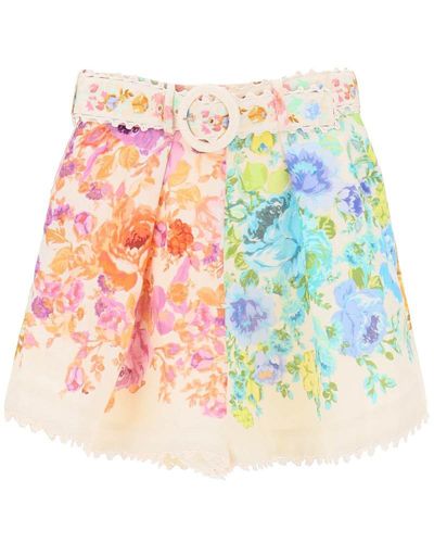 Zimmermann Raie Floral Linen Shorts - White