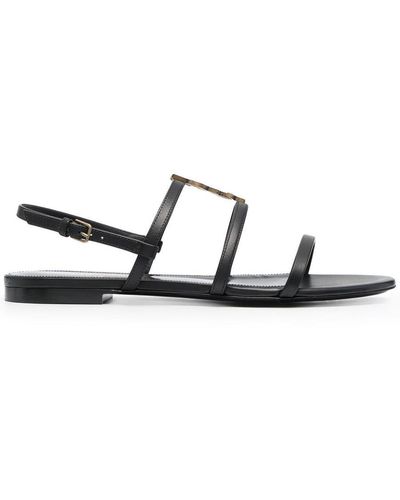 Saint Laurent Cassandra Patent Leather Slingback Thong Sandals - Black