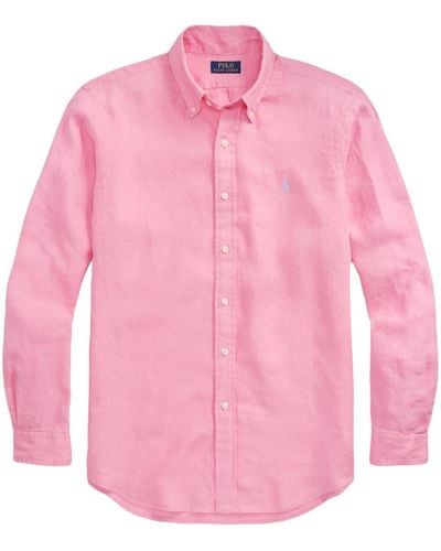 Polo Ralph Lauren Polo Pony Logo-Embroidered Linen Shirt - Pink