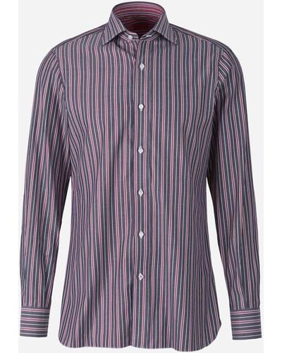 Isaia Striped Motif Shirt - Purple