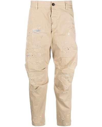 DSquared² Distressed-effect Cotton Cropped Pants - Natural