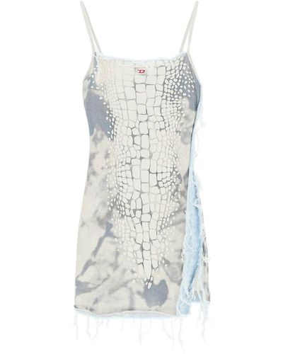 DIESEL D-hople Mini Dress With Puff Alligator Print - White