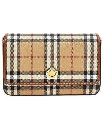 Burberry Hampshire Check-print Woven And Leather Shoulder Bag - Natural