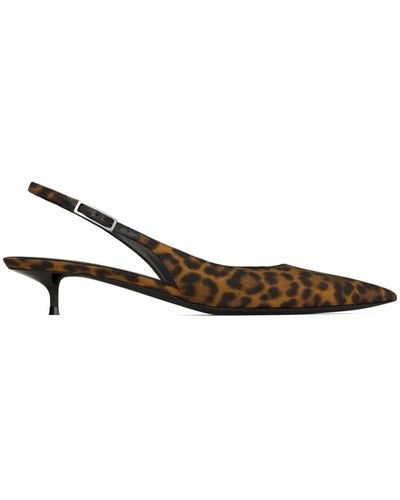 Saint Laurent Cherish 30 Leopard-print Slingback Court Shoes - Brown